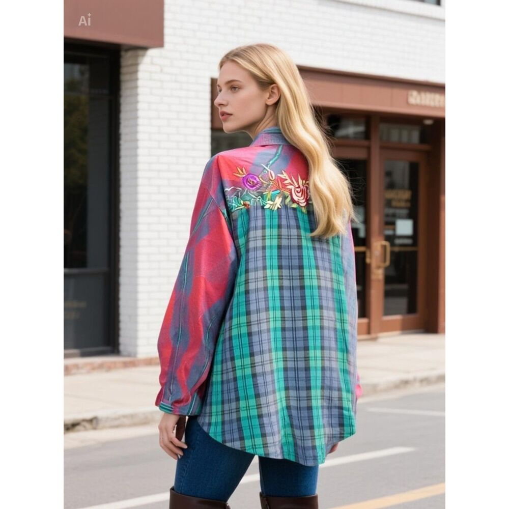 QPS, Quality-Price-Style, Women's Size Large Vintage Plaid Western Blouse